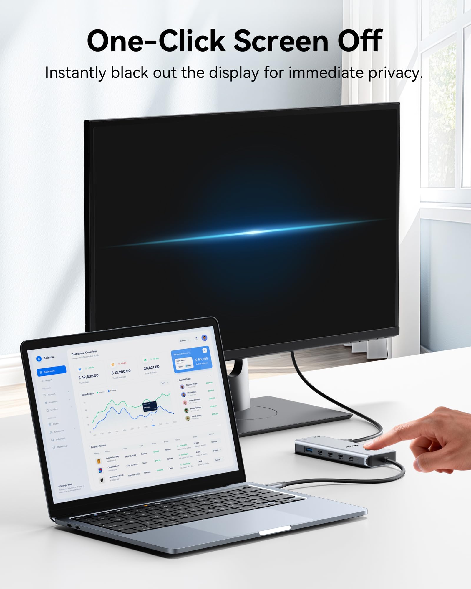 MOKiN Station d'accueil USB C Double Moniteur, 13 en 1 HUB USB C Dual 4K@60Hz avec 2 HDMI, Gigabit Ethernet, Charge Rapide PD 100 W, 5Gbps Docking USB C pour Ordinateurs Portables MacBook/Dell/HP