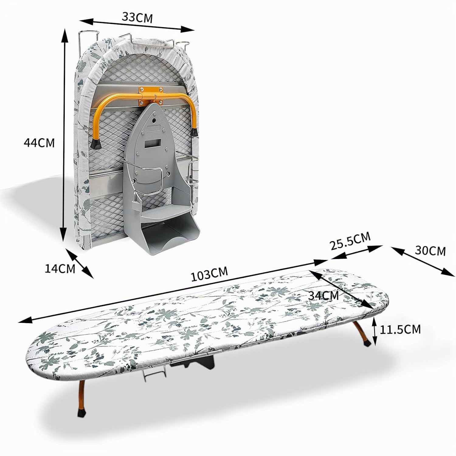NEWFUN Table a Repasser Pliable, Planche a Repasser Pliable, Table à Repasser Pliable, Pieds de Table Pliables pour Un Gain de Place, Planche à Repasser Compacte avec Support de Table, Gris,89x33cm