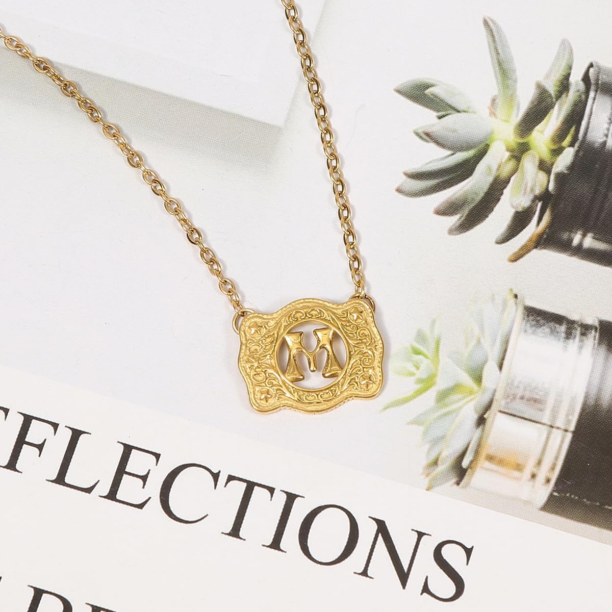 14K Gold Belt Buckle Necklace Western Style Initial Letter Pendant Necklace, Decorative Belt Buckle Frame Design - Image 3