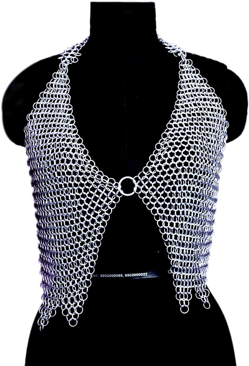 Chainmail Halter Top, Silver Aluminum Metal Bra, Medieval Armor Costume, LARP Rave Wear, One Size