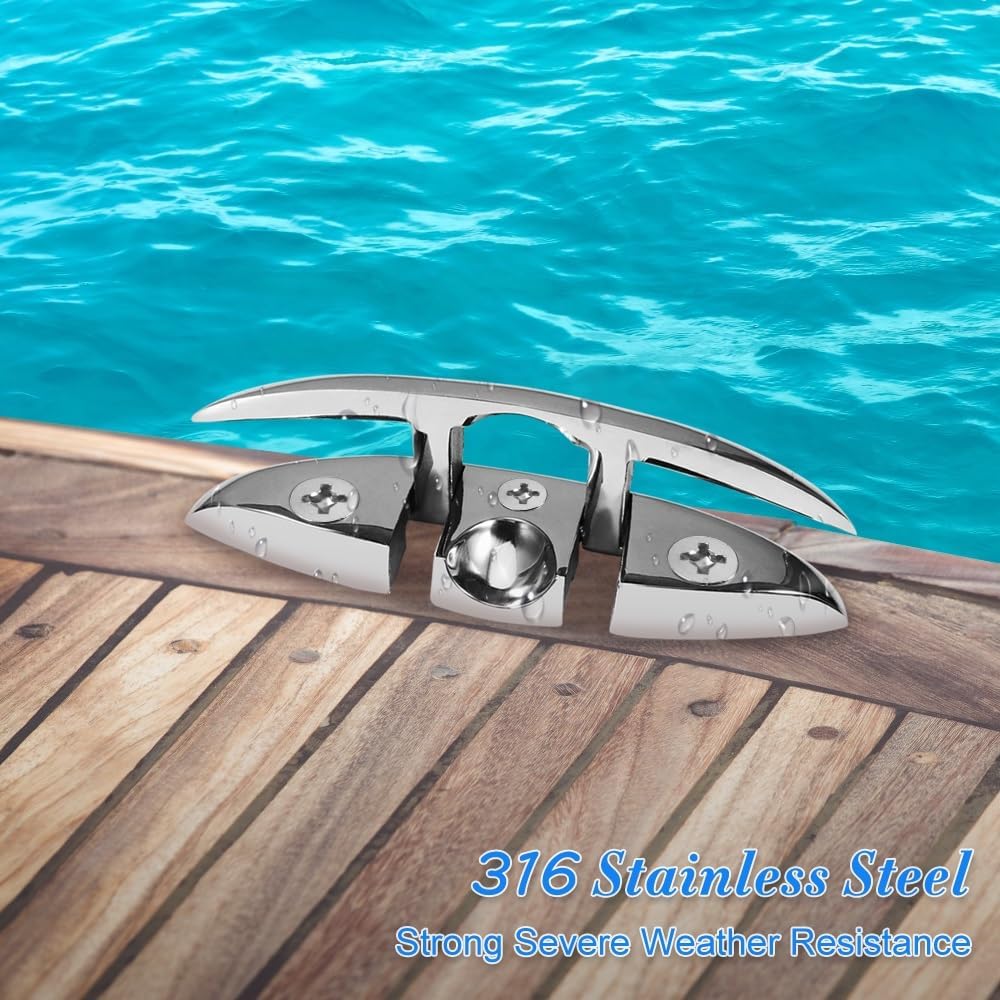 Boat Cleat 5 inch 316 Stainless Steel Folding Cleats Marine Grade Rope Cleat Flip Up Dock Cleat for Boat Kayak