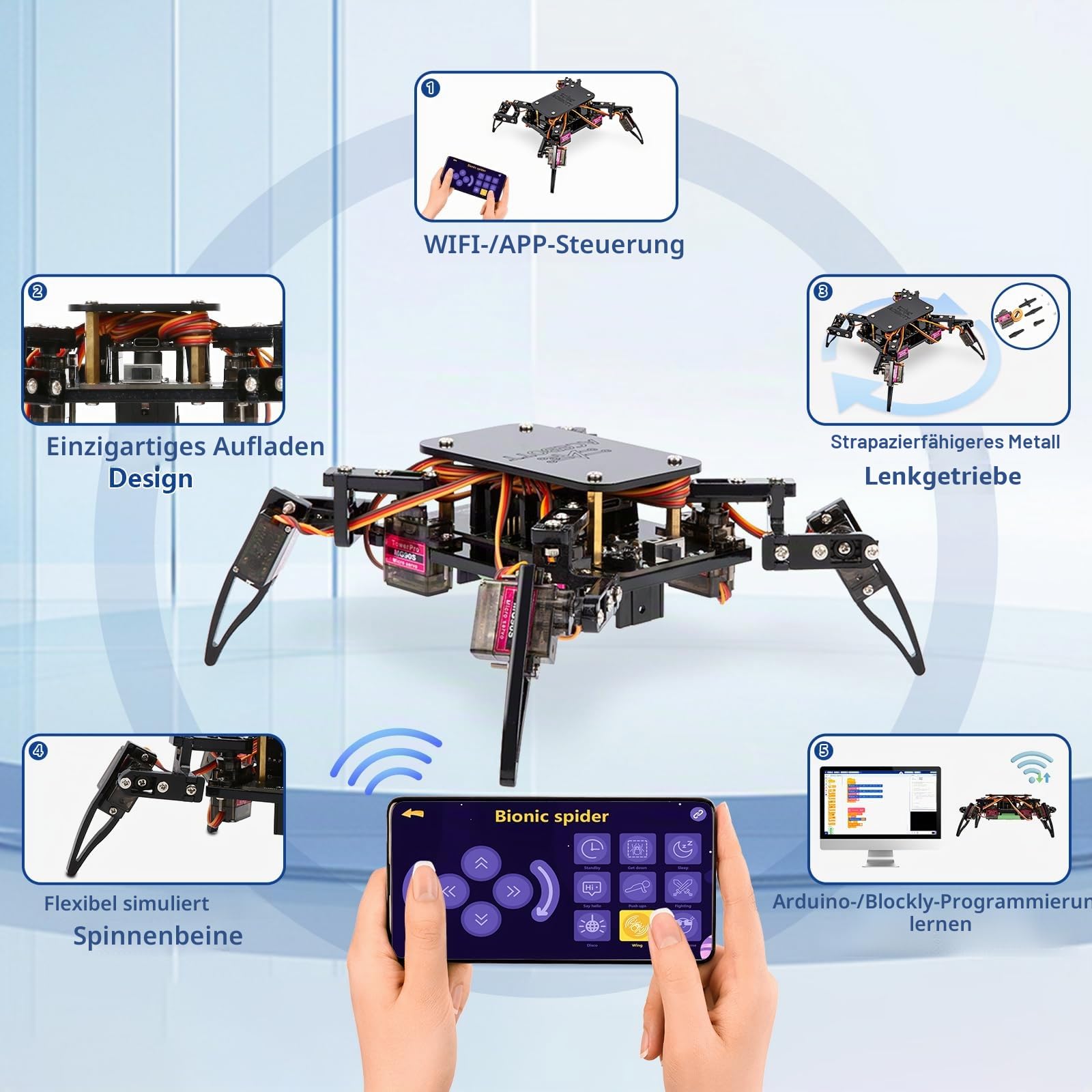 STEM Robotics Science Kits für Erwachsene, ESP8266 Spider Robot Building Kit, App-Fernbedienung, Walking Crawling Fun Lernspielzeug für 12+ Jahre alte Jungen, Mädchen, Teenager, einzigartige Geschenke