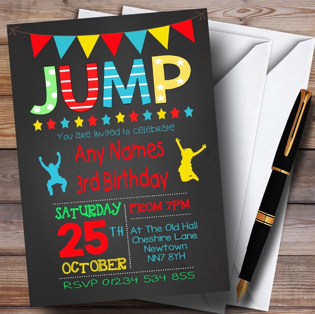 Chalk Boys Jump Trampoline Childrens Birthday Party Invitations