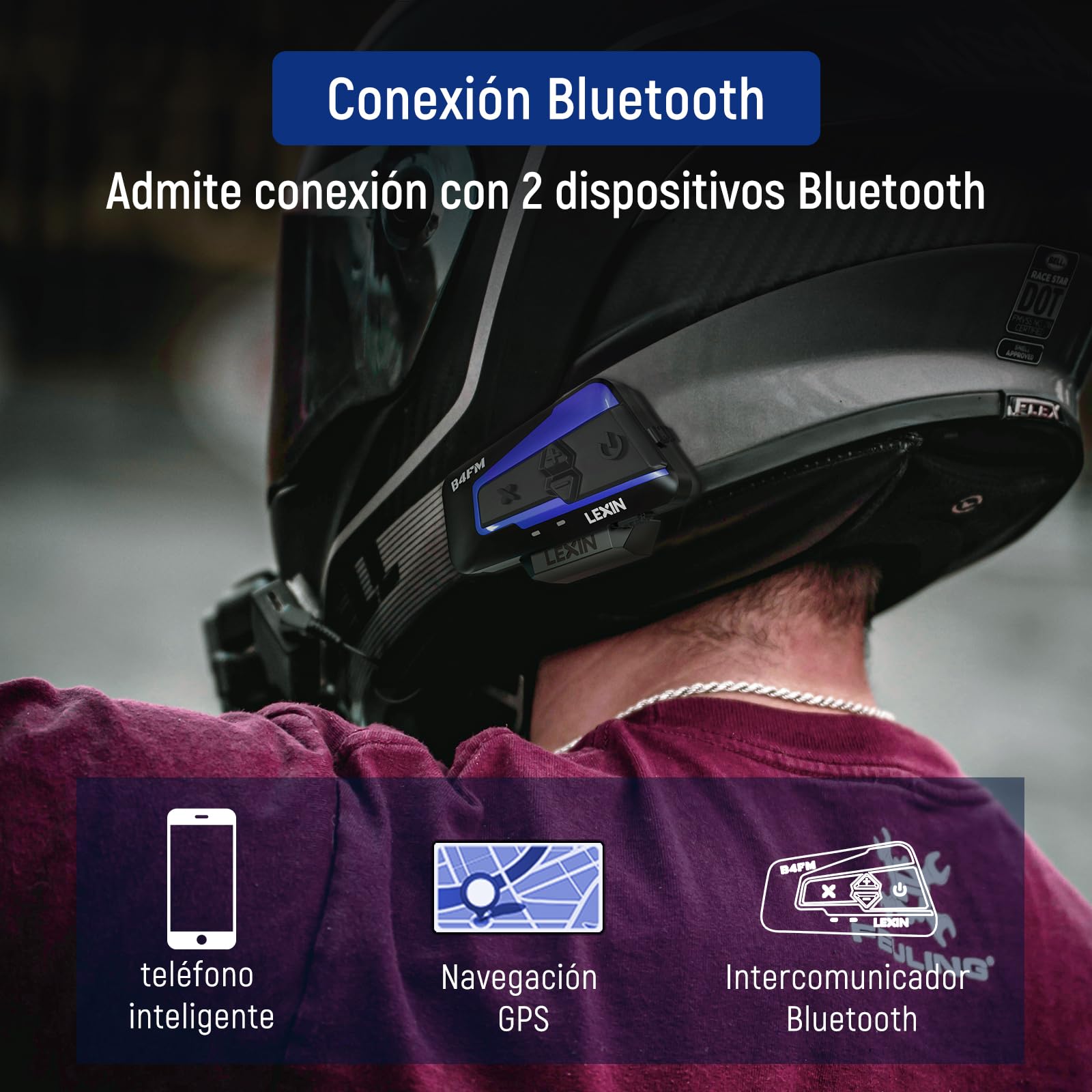 LEXIN B4FM Intercomunicador Casco Moto Bluetooth, Manos Libres 1-10 Motoristas, Sistema Comunicación con Compartir Música, Auriculares para Motocicleta