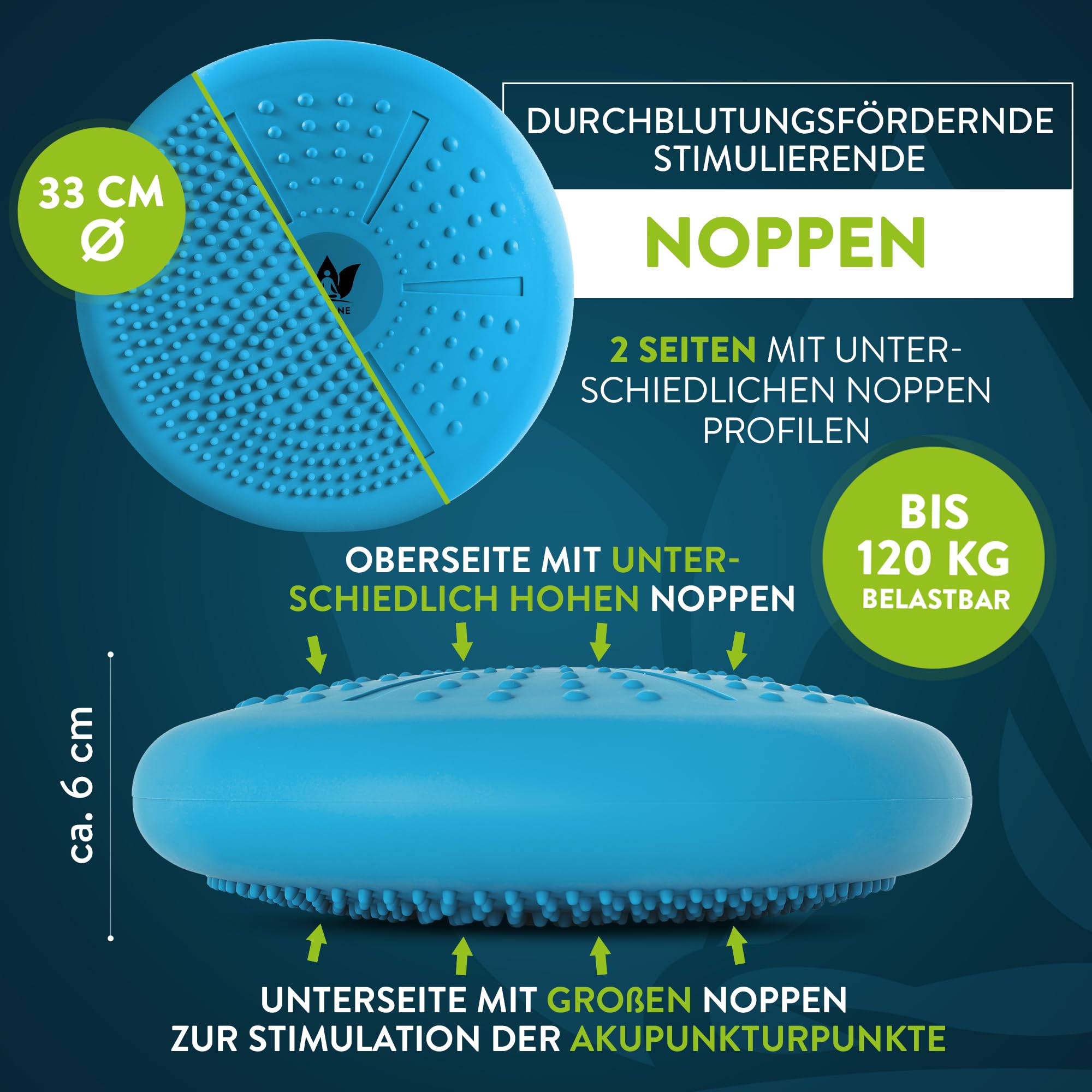 ZenBalance Plus Cuscino Propiocettivo, Cuscino Ortopedico per Riabilitazione, Disco Propiocettivo Gonfiabile per Postura, Balance Board per Sport & Fisioterapia, incl. Pompa, e-Book, 33 cm