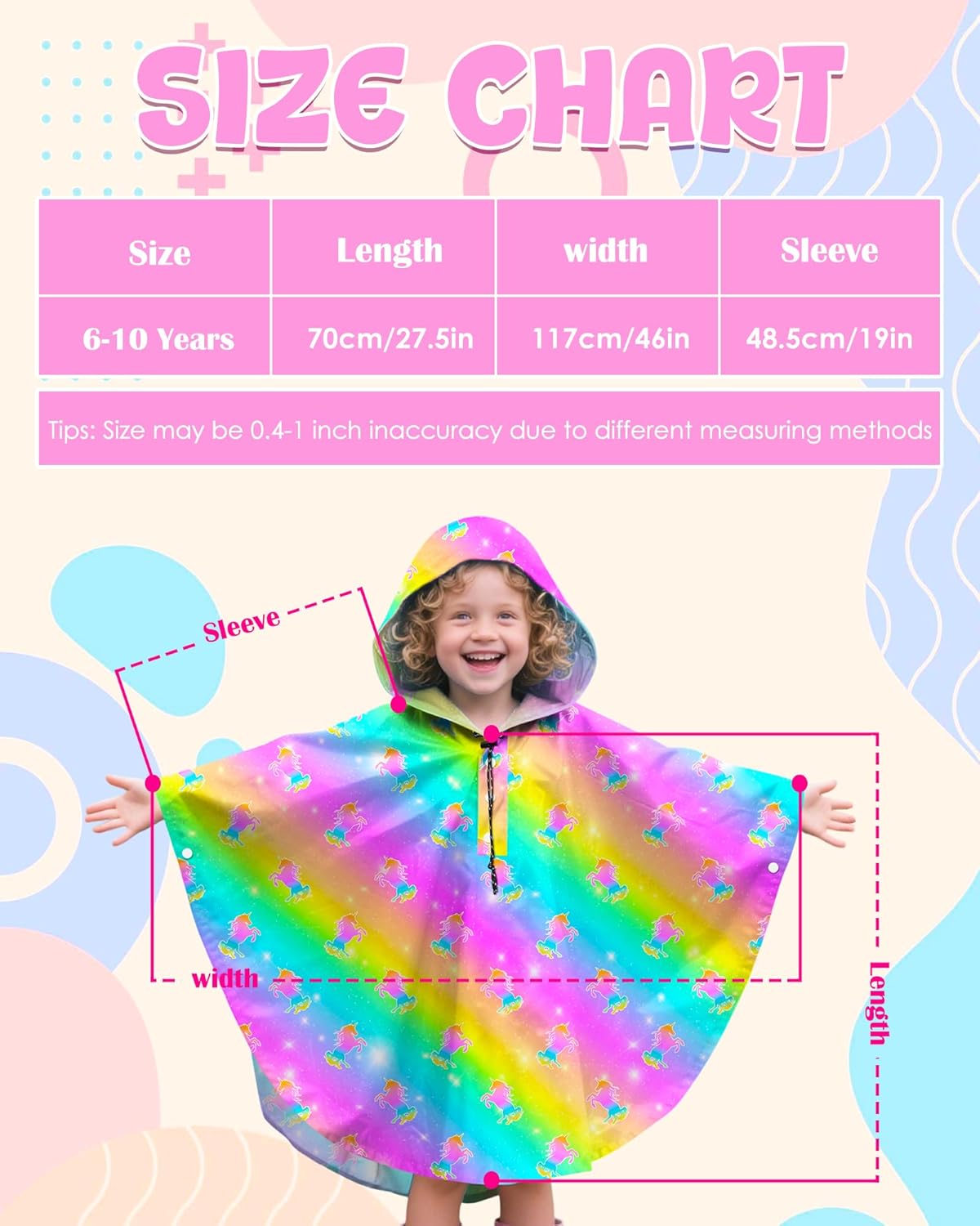 OlyPegic Kids Rain Poncho with Hooded Reusable Waterproof Lightweight Ponchos Kids Boy Girl Raincoat Outwear - Image 7