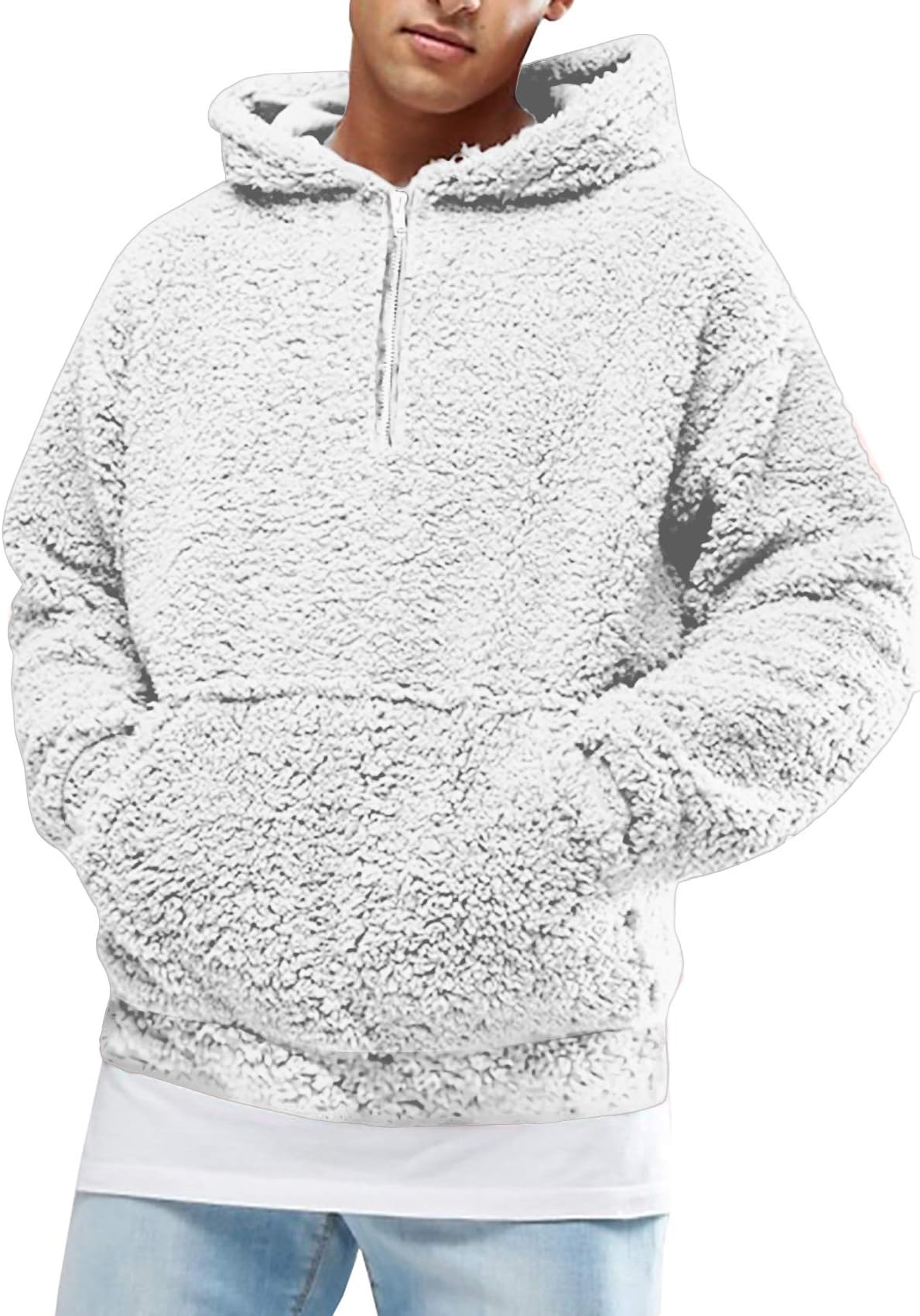RuncatiMens Fuzzy Sherpa Pullover Hoodie Sweatshirts Long Sleeve Sport Front Pocket Military Fall Outwear Winter Hooded
