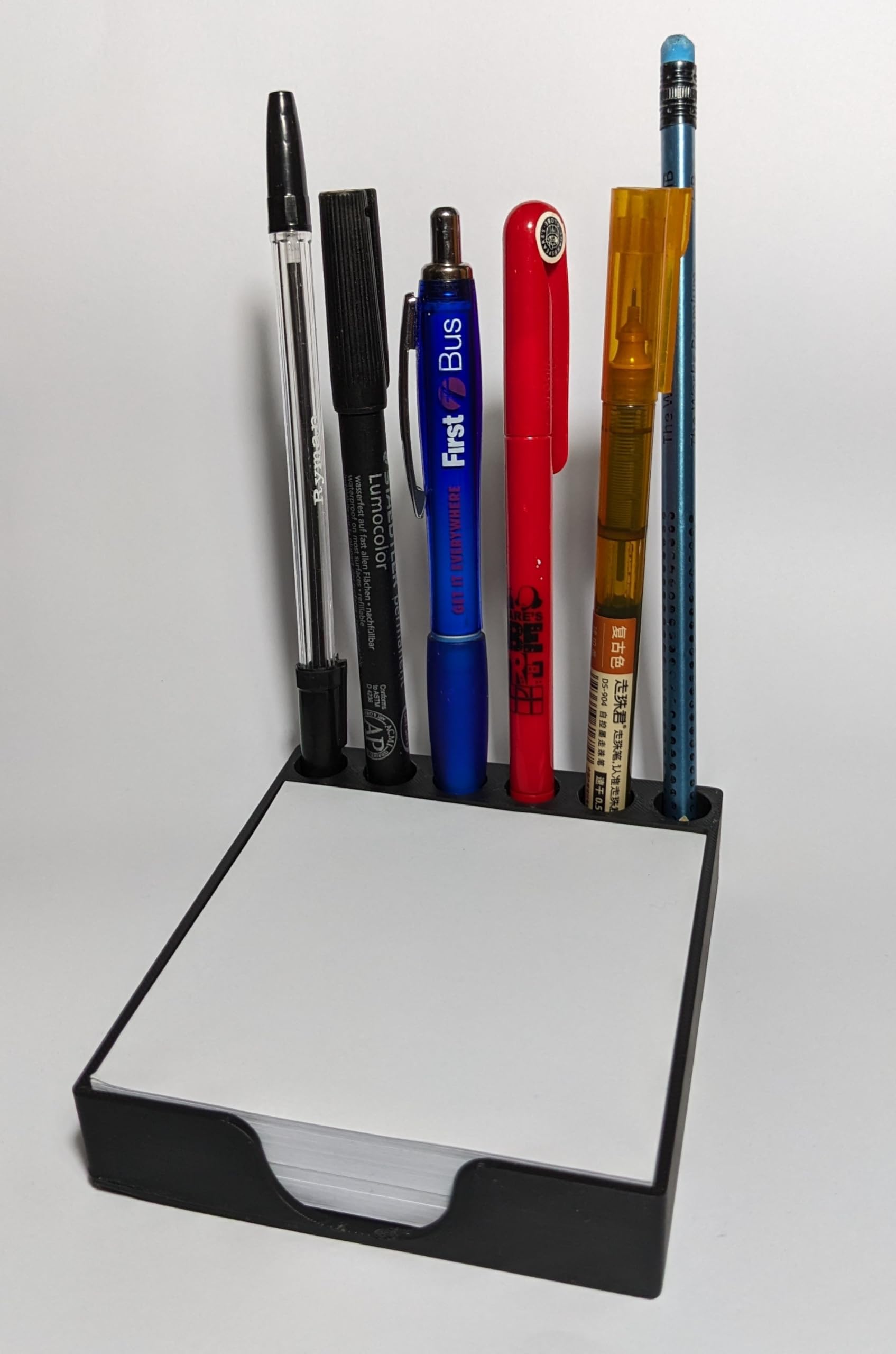 Memo Note Pad Block Box 90x90mm Desk Organiser 6 Pens