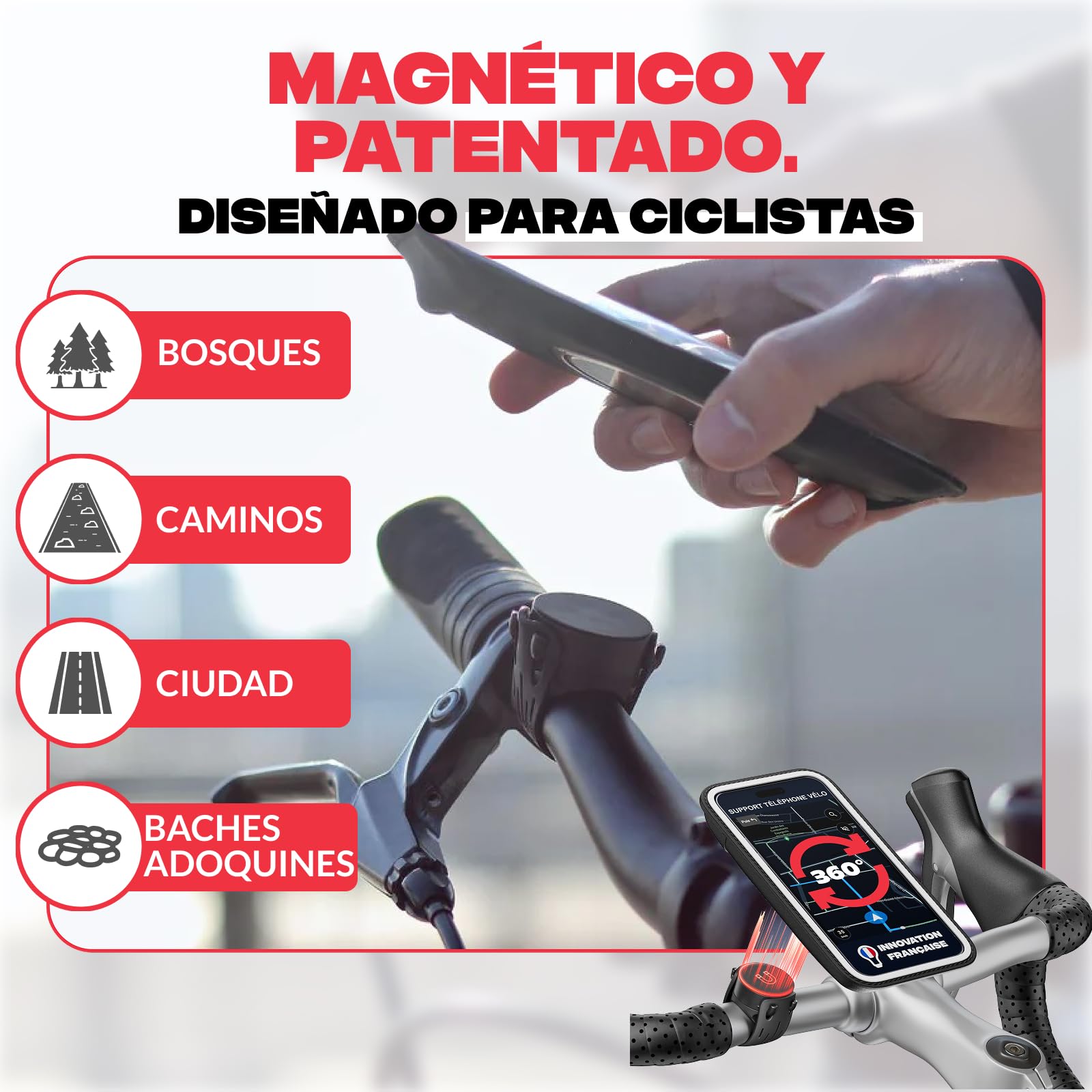 Shapeheart Soporte Teléfono Bicicleta Magnético - Funda Impermeable Táctil XL - Fijación Manillar Universal para MTB, Patinete Eléctrico - Carcasa Móvil Extraíble - Instalación Rápida y Estable
