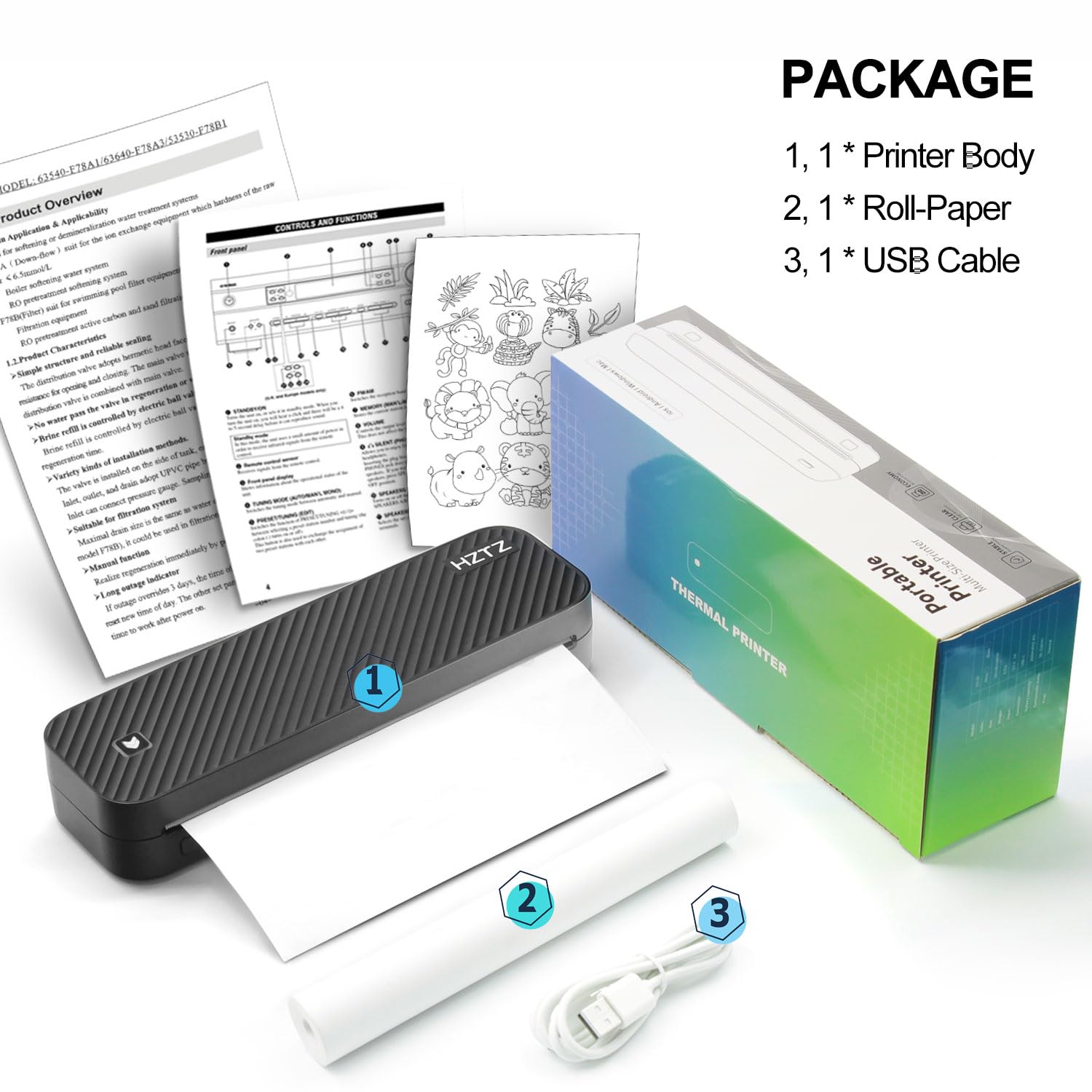 Impresora Portátil Inalámbrica, Impresora Térmica de Viaje, Impresión sin Tinta Bluetooth & USB Soporte de Impresora US Carta/A4/A5 Papel Térmico, Compatible con Android & iOS Teléfono/Laptop