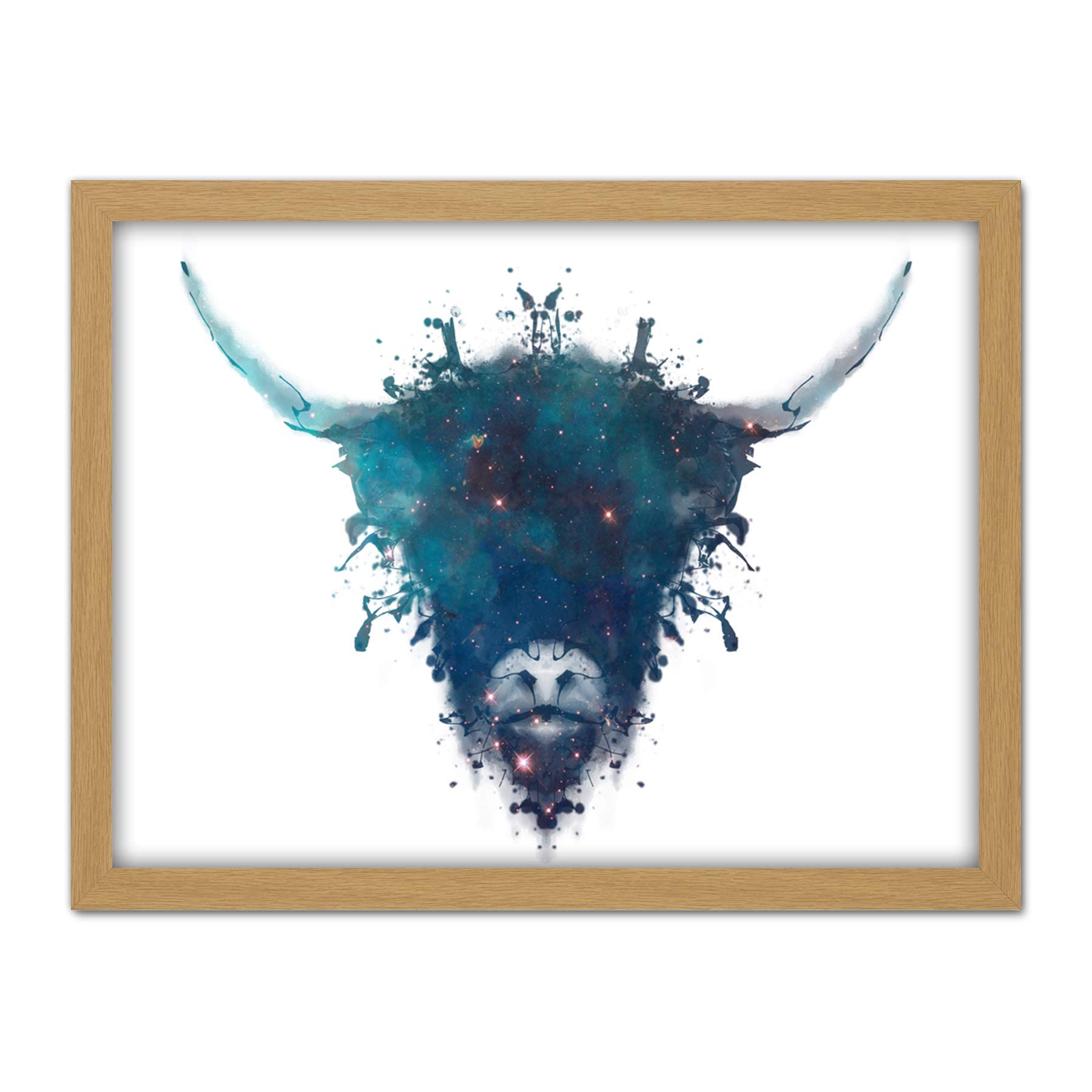Wee Blue Coo Ink Splat Highland Cow Artwork Framed Wall Art Print 18X24 Inch