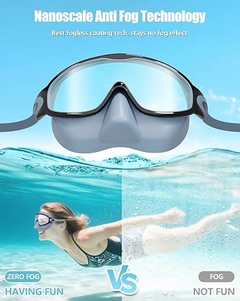 Aegend Swim Goggles with Nose Cover, 2 Pack Wide View Swimming Mask Anti-Fog/UV