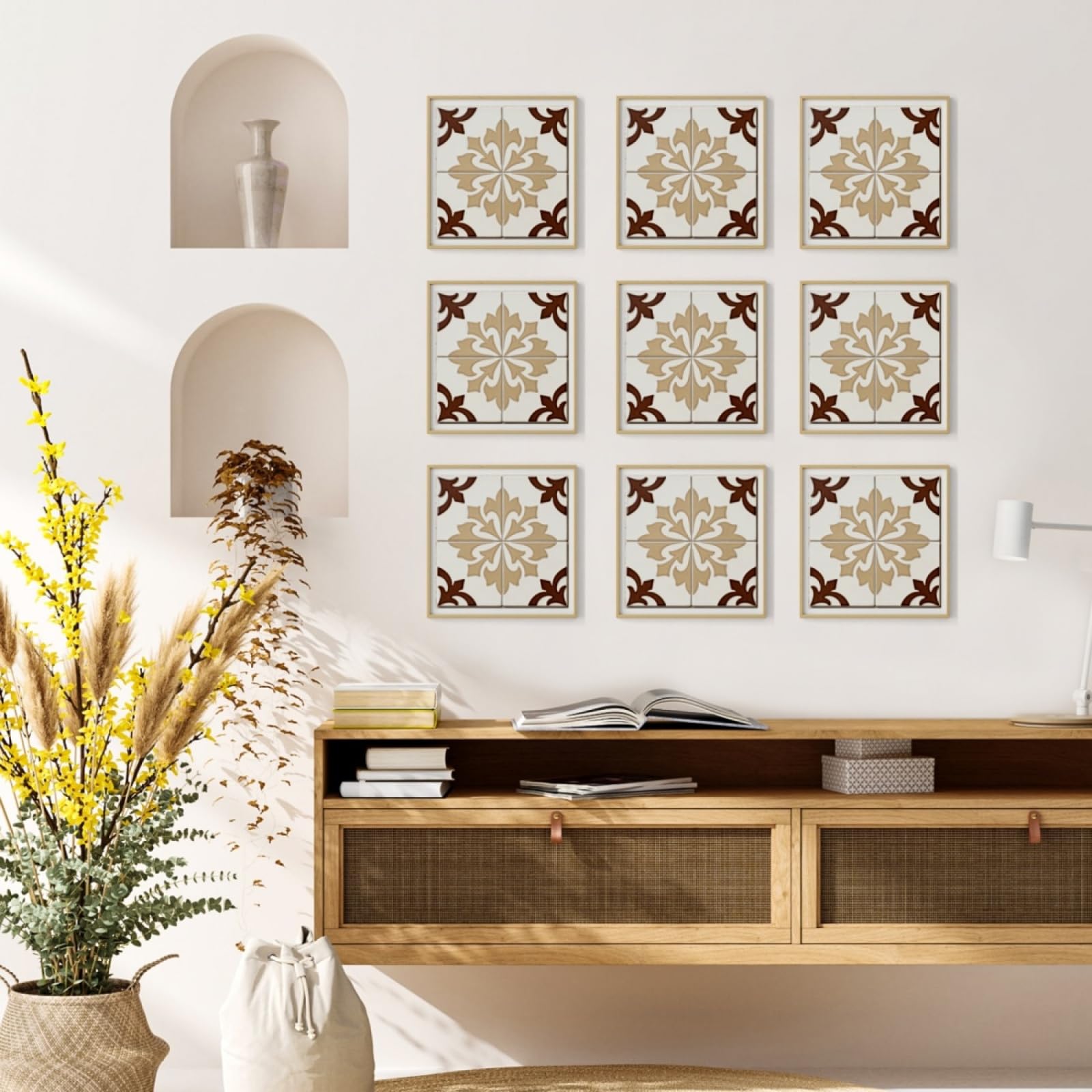 Tile Stickers Elegant Beige Stick on Kitchen Tiles Self Adhesive Wall Tiles PVC Peel and Stick Tile Covers Transfers Oil-Proof Kitchen Splashbacks for Walls Removable 10x10cm/48 Pcs