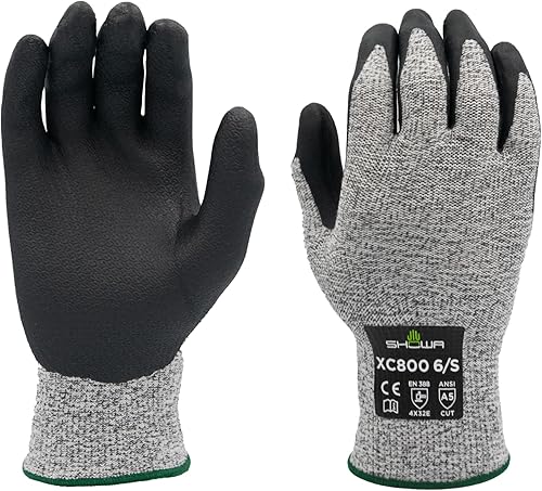 SHOWA XC800 Nitrile Palm Coated Ultra-Light A5 Cut Resistant Safety Glove with A