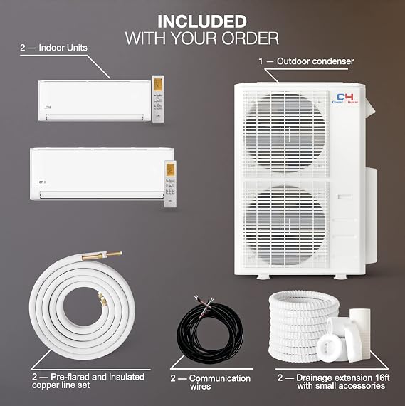 Cooper & Hunter 48,000 BTU Dual 2-Zone 24K + 24K BTU Wall Mount Ductless Mini Split Air Conditioner & Heat Pump - 23.4 SEER2-25FT Installation Kits - R-410A Refrigerant Pre-Charged - Inverter