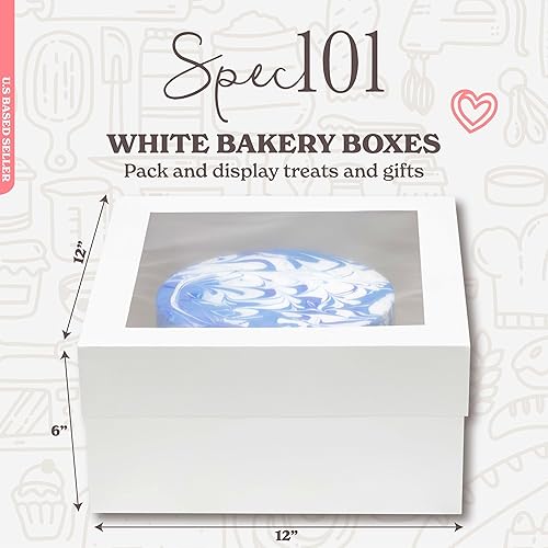 Miniatura 2 de SpecialT  Cajas para pasteles con ventana paquete de 25 cajas de panadería blancas de 12 x 12 x 6 pulgadas recipientes desechables para pasteles
