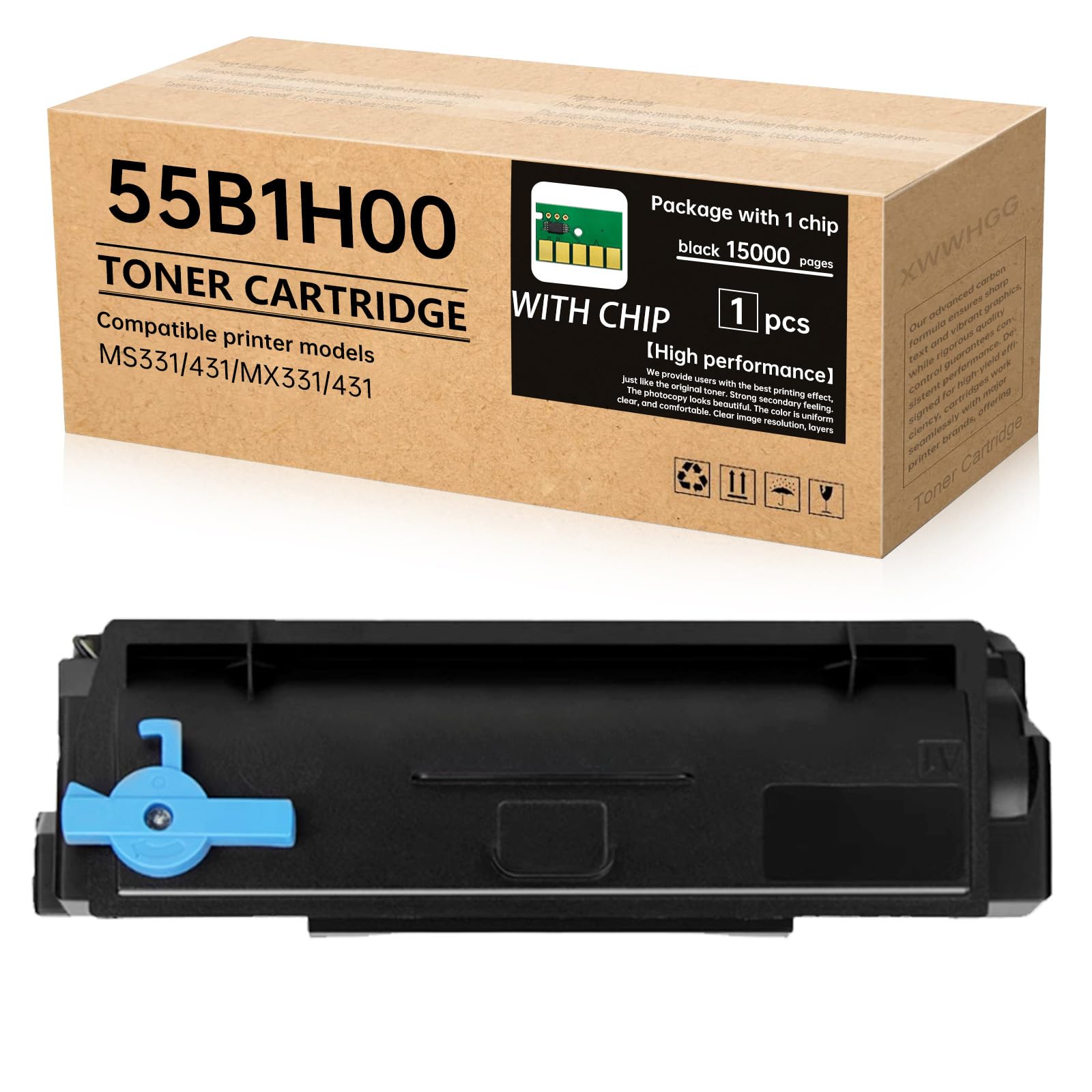 XWWHGG 55B1H00 High Yield Toner Cartridge with Chip 15,000 Page-Yield Compatible with Lexmark 55B1H00 55B1000 Work for MS331 MS431 MX331 MX431 Laser