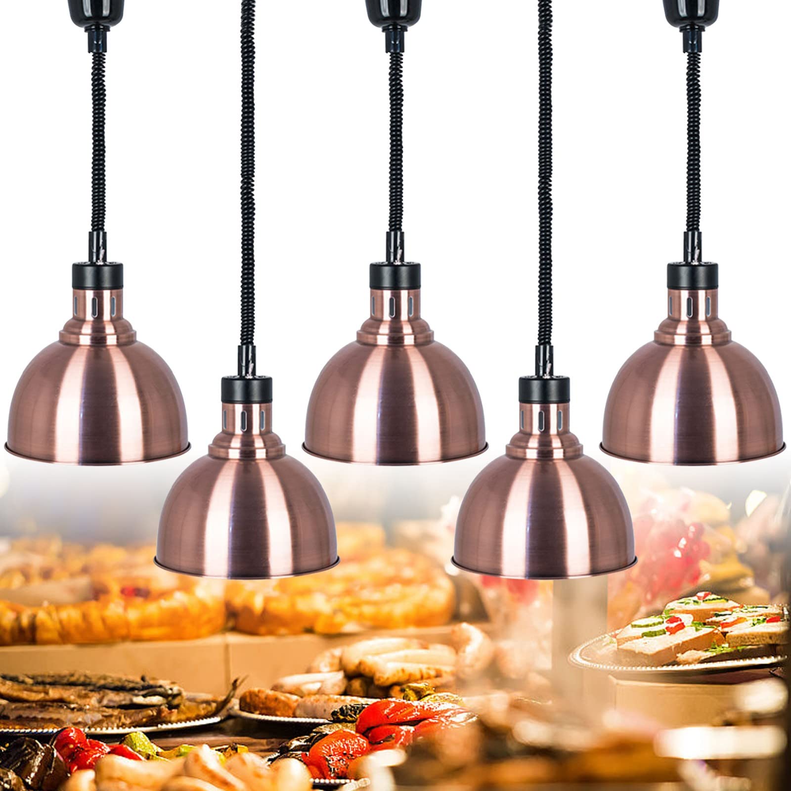 JKJZSALJ Retractable Hanging Food Heat Lamp, 250W Commercial Food Warmer With Bulb For Parties, Buffet, Catering Service,5