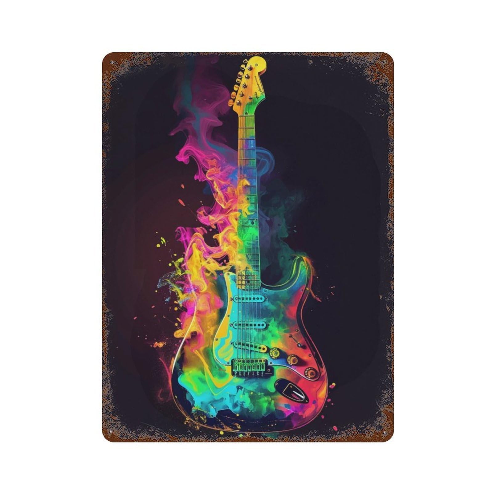 Guitar Colorful Music Vintage Rust Metal Sign 15.7"x11.8", Ideal for Basement, Hobby Room And Garage Decor