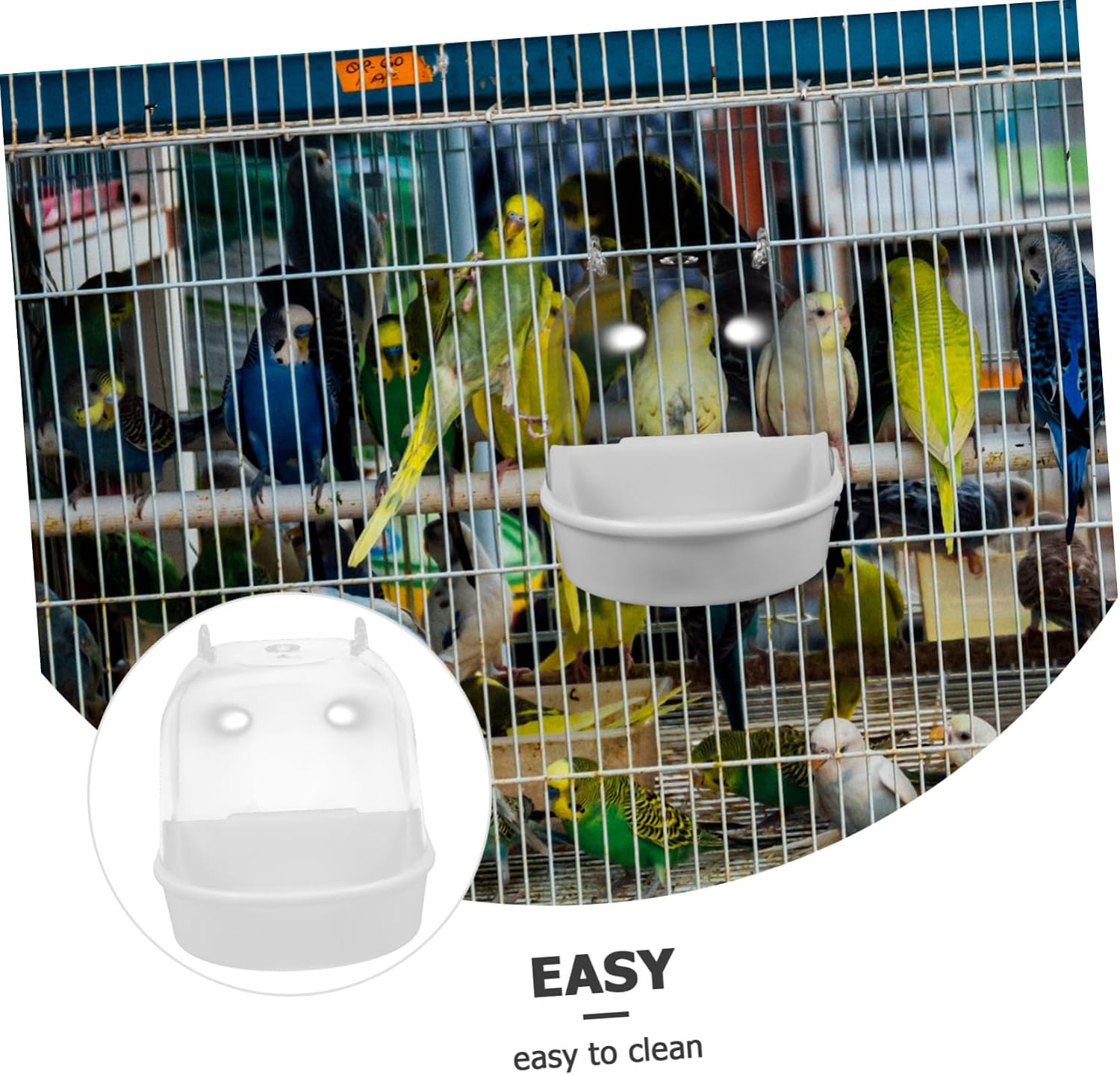 Caged Bird Bath for Small Birds Covered Design for Parakeets and Canaries Durable Bath White
