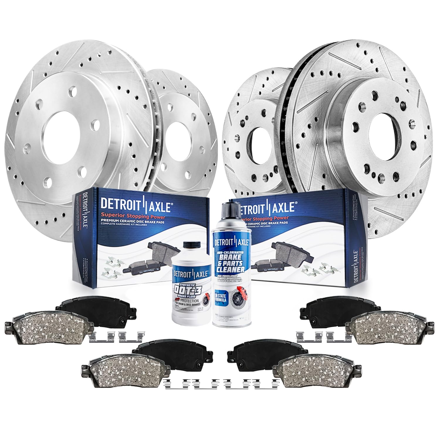 Detroit Axle - Brake Kit for 2009-2014 Chevy Express GMC Savana 1500 | 12.99'' inch Front and Rear Drilled &amp; Slotted Brake Rotors Ceramic Brake Pads w/Hardware 2010 2011 2012 2013 Replacement