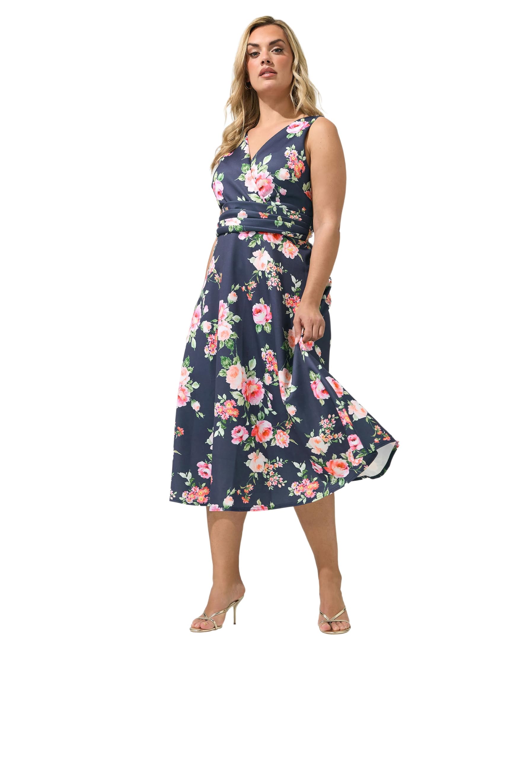 Yours Women's Dark Navy Floral Midi Dress In | Size: 16