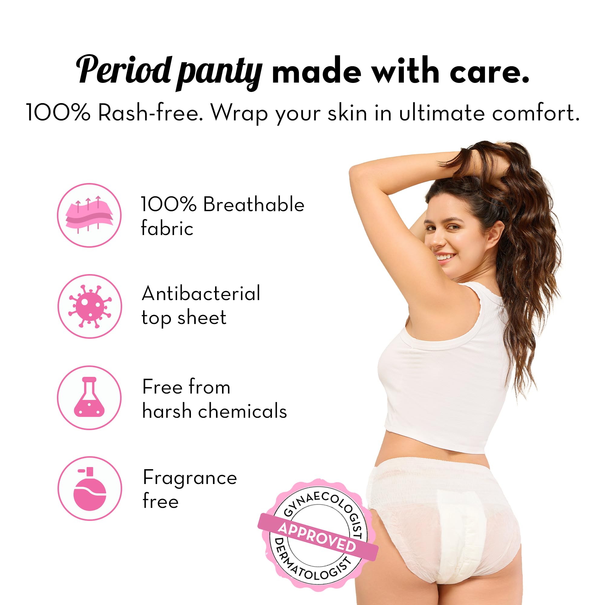 Plush Comfort High Waist Disposable Period Panty for Girls Heavy Flow - 5 Pcs M/L (60-100cm) | Anti-Bacterial | Non-Bulky, Panty like Fit | 12-Hour Protection | 360° Coverage 100% Rash-Free Period Panties | Ideal for Overnight Use - Image 5 thumbnail