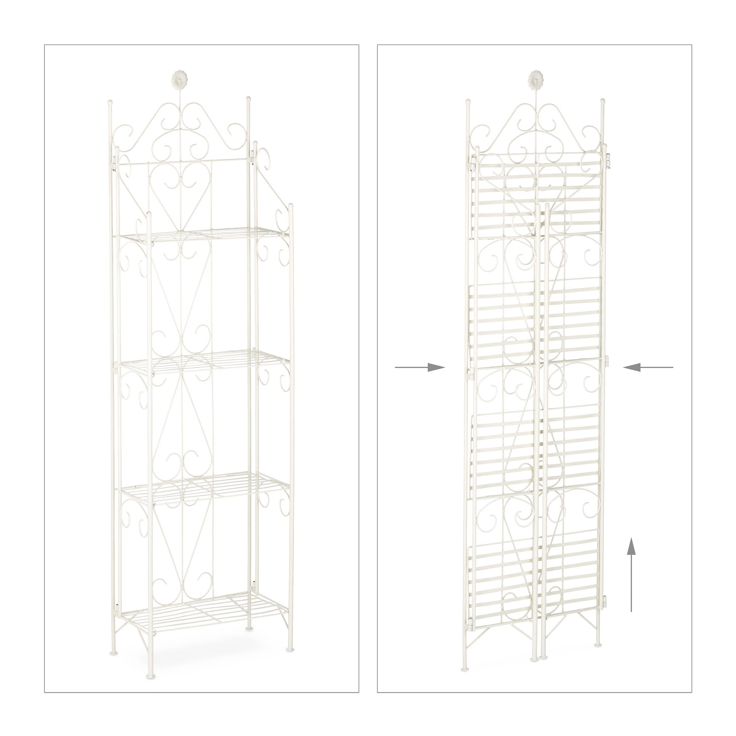 Relaxdays Scaffale Portafiori, Fioriera per Interni con 4 Ripiani, Portavasi Pieghevole, HxLxP: 156 x 46 x 25 cm, Bianco