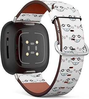 CJBROES Replacement Leather Watch Band, Compatible with Fitbit Versa 3 and Fitbit Sense of Wristband Bracelet Accessory - Cute Cartoon White Cars