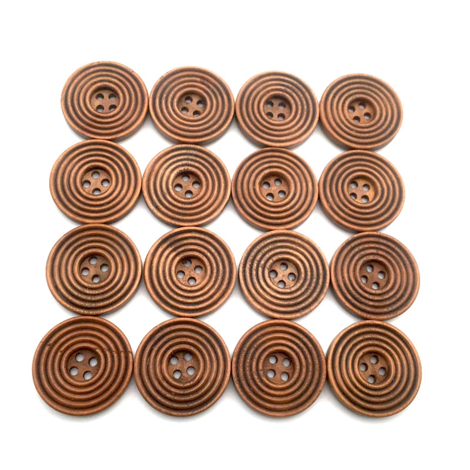 Botones, 7 tamaños Color café Botones de Madera en Espiral Redondos 4 Agujeros Costura Scrapbooking Manualidades Ropa Botón de Madera Hecho a mano-28 mm 20 Piezas (Tamaño: 15 mm 50 Piezas)
