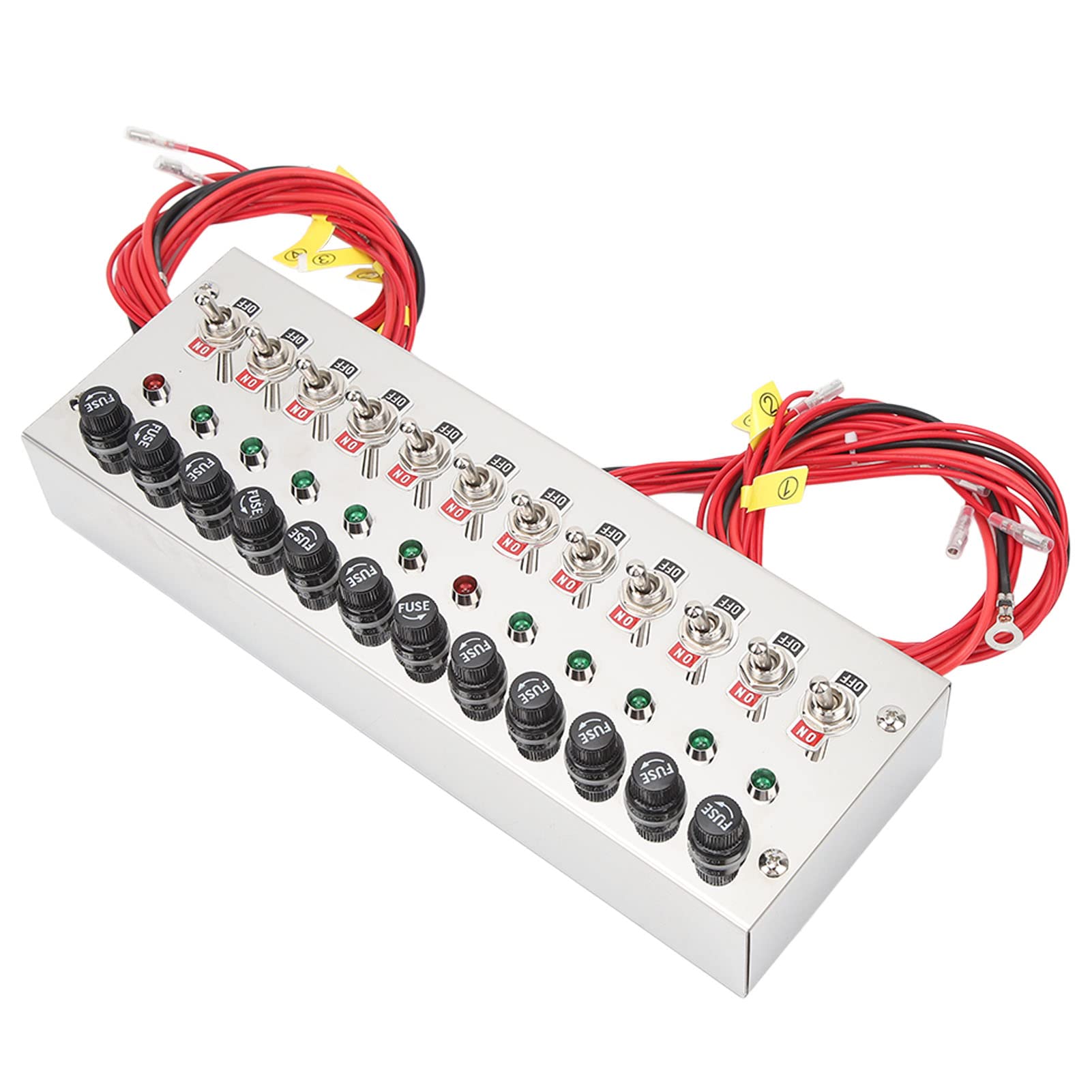 Panel de Interruptor Basculante, DC 12 a 24V Panel de Interruptor de Palanca de 12 Entradas, Panel de Interruptor de Encendido y Apagado LED Rojo Impermeable para Barco, Yate,