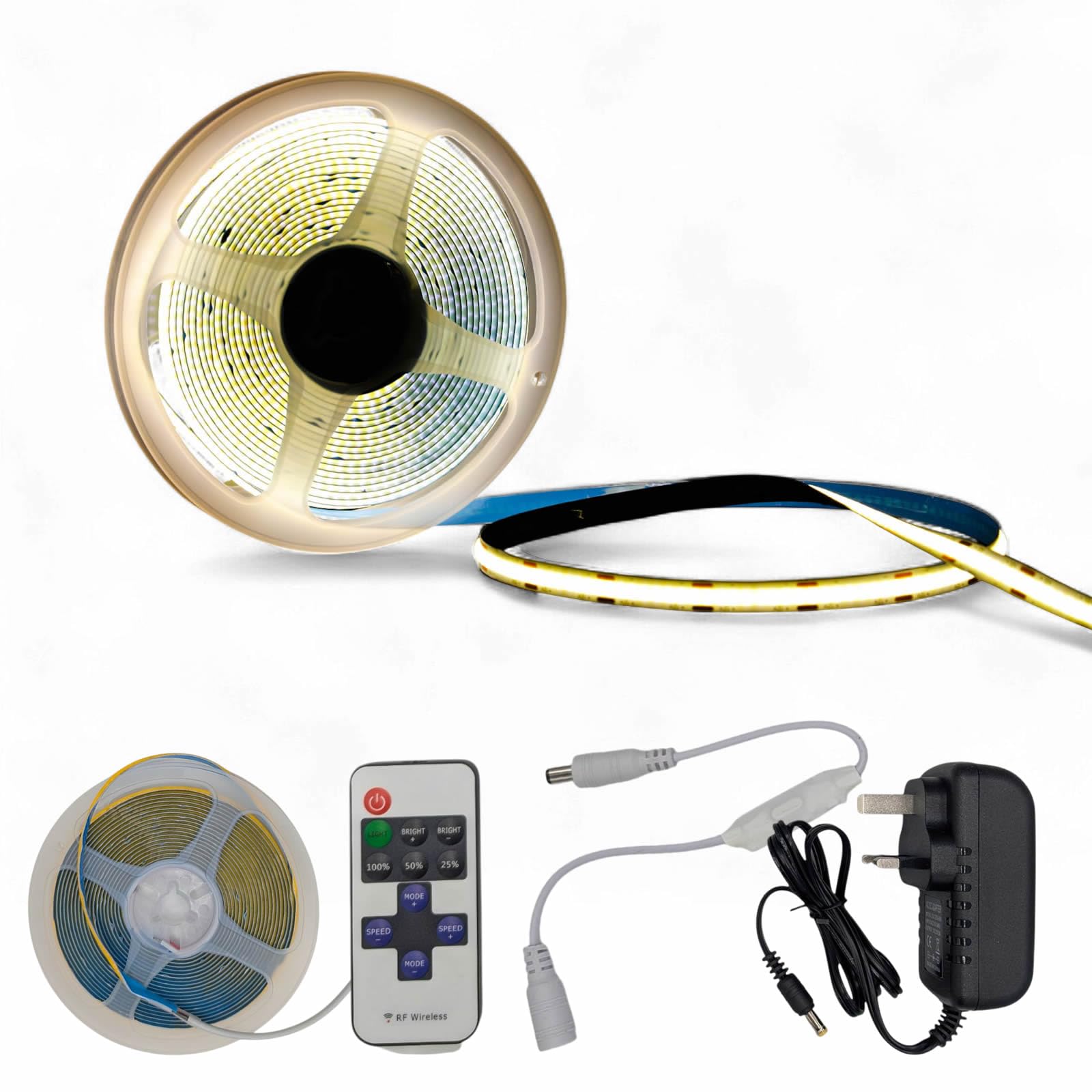 5M COB LED Strip Light Warm White 3000K, Dimmable, Adjustable Brightness, Seamless COB LED Lighting Kit Includes Remote Controller and Power Adapter (5m Kit)