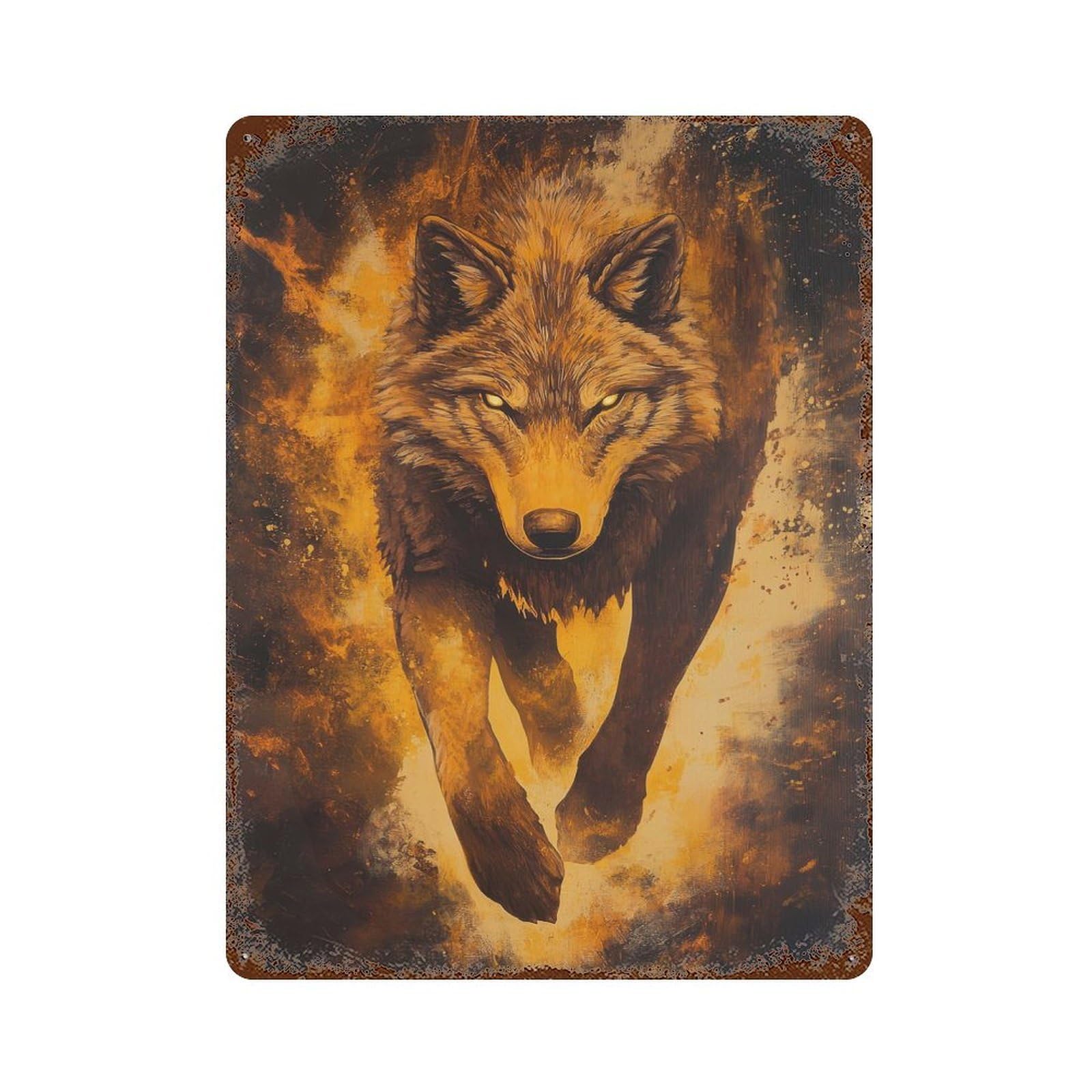 Garage Style Wolf of Ember Vintage Rust Metal Sign 15.7"x11.8", Shabby Chic Decor for Bar And Workshop
