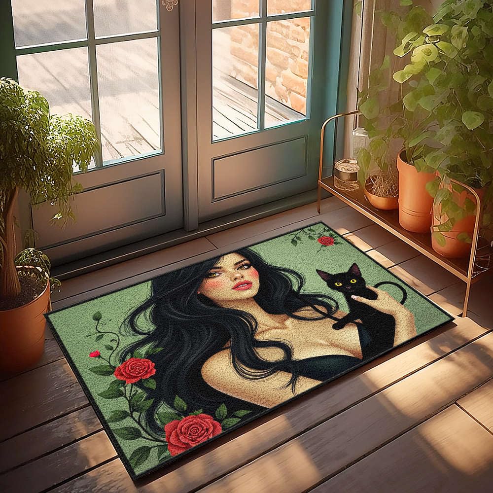 Paillasson extérieur chat et roses paillasson d'automne et tapis de salle de bain 65x90 cm