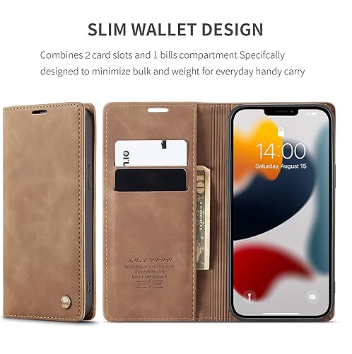 Miniatura 2 de QLTYPRI Funda para iPhone 14 Pro Max, de piel sintética vintage, con ranura para tarjetas, función atril, cierre magnético, a prueba de golpes, para