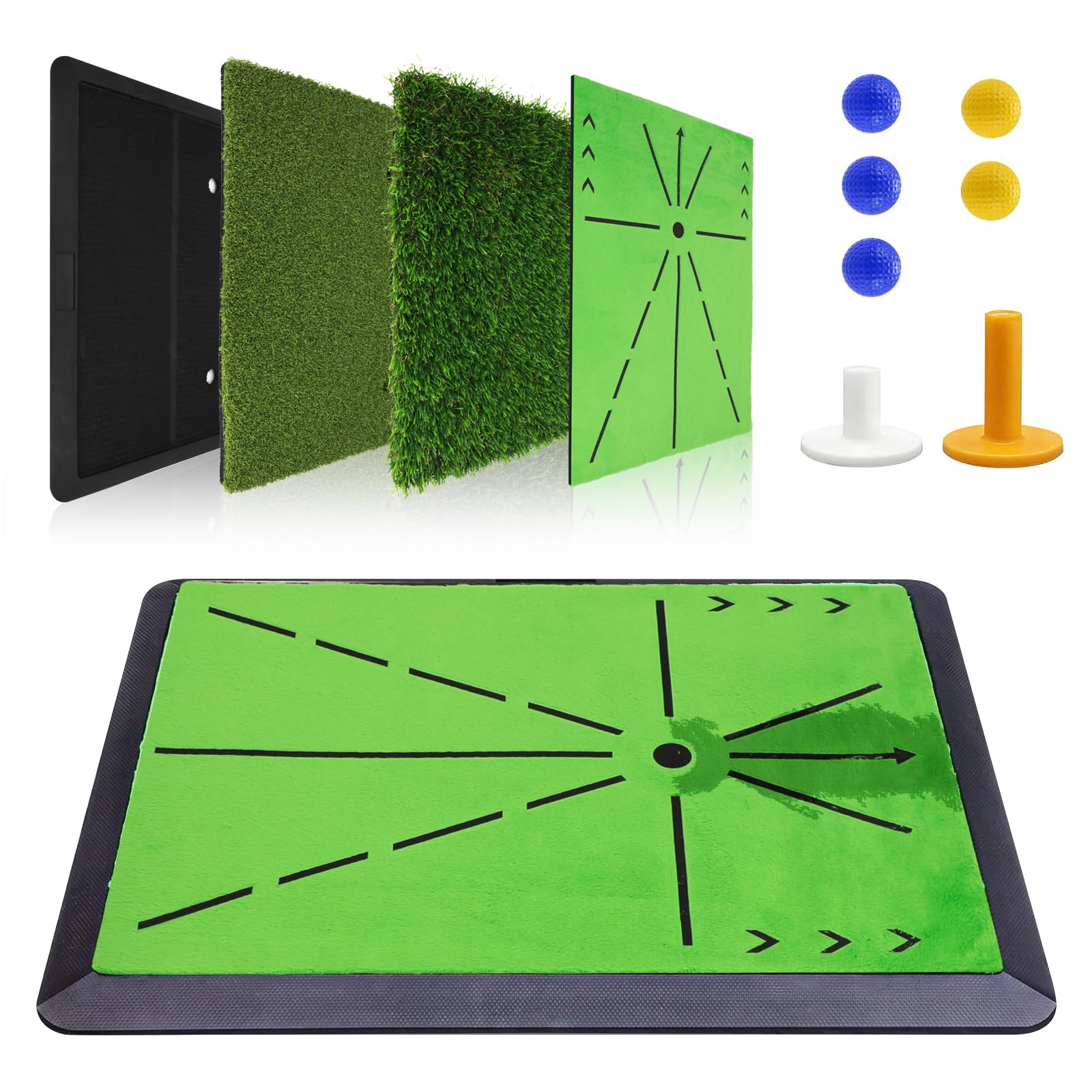 Tappetino da golf 3 in 1 con 3 superfici intercambiabili – Feedback immediato sulla traiettoria dello swing – Base in gomma antiscivolo – Per interni ed esterni