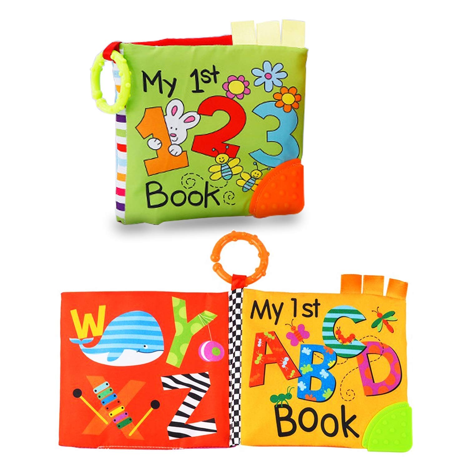 Kingtree Cloth Books for Baby, Soft Crinkle Fabric Books with Number and Alphabetic for Over 3 Months Babies, Early Educational Learning Toys for Infants - Pack of 2