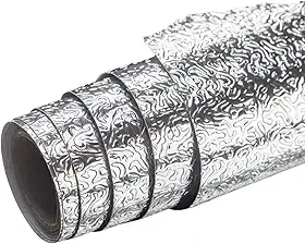 Adesivo de Alumínio Impermeável Papel de Parede Autocolante Revestimento Metálico Texturizado Protetor Térmico Anti Gordura para Cozinha e Bancada
