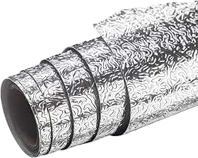 Adesivo de Alumínio Impermeável Papel de Parede Autocolante Revestimento Metálico Texturizado Protetor Térmico Anti Gordura para Cozinha e Bancada