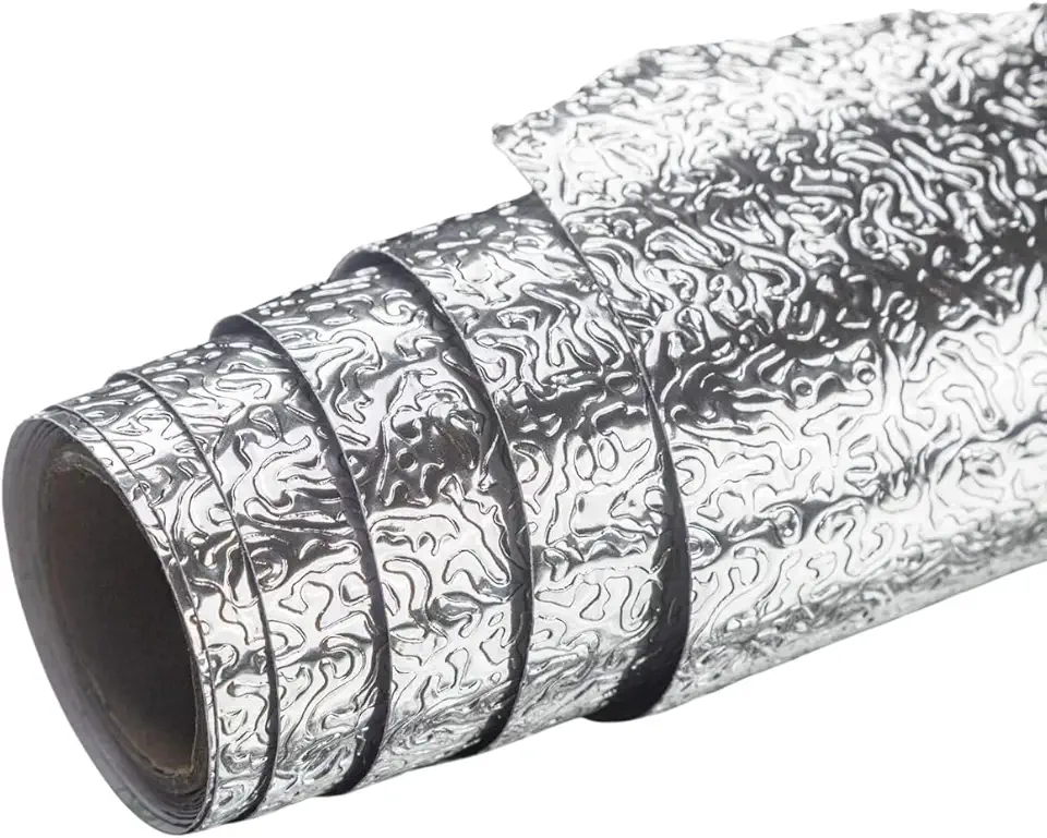 Adesivo de Alumínio Impermeável, Papel de Parede Autocolante, Revestimento Metálico Texturizado, Protetor Térmico Anti Gordura, para Cozinha e Bancada