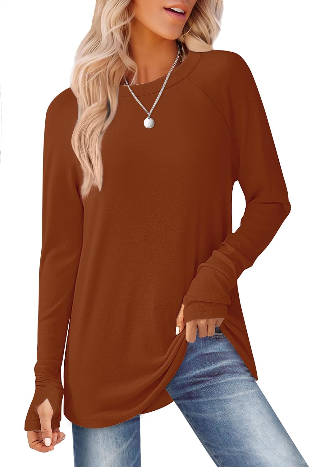 GKBK Womens Long Sleeve Tops Crew Neck T Shirts for Women Tunic Tops with Thumb Holes Fall Outfits for Women 2025