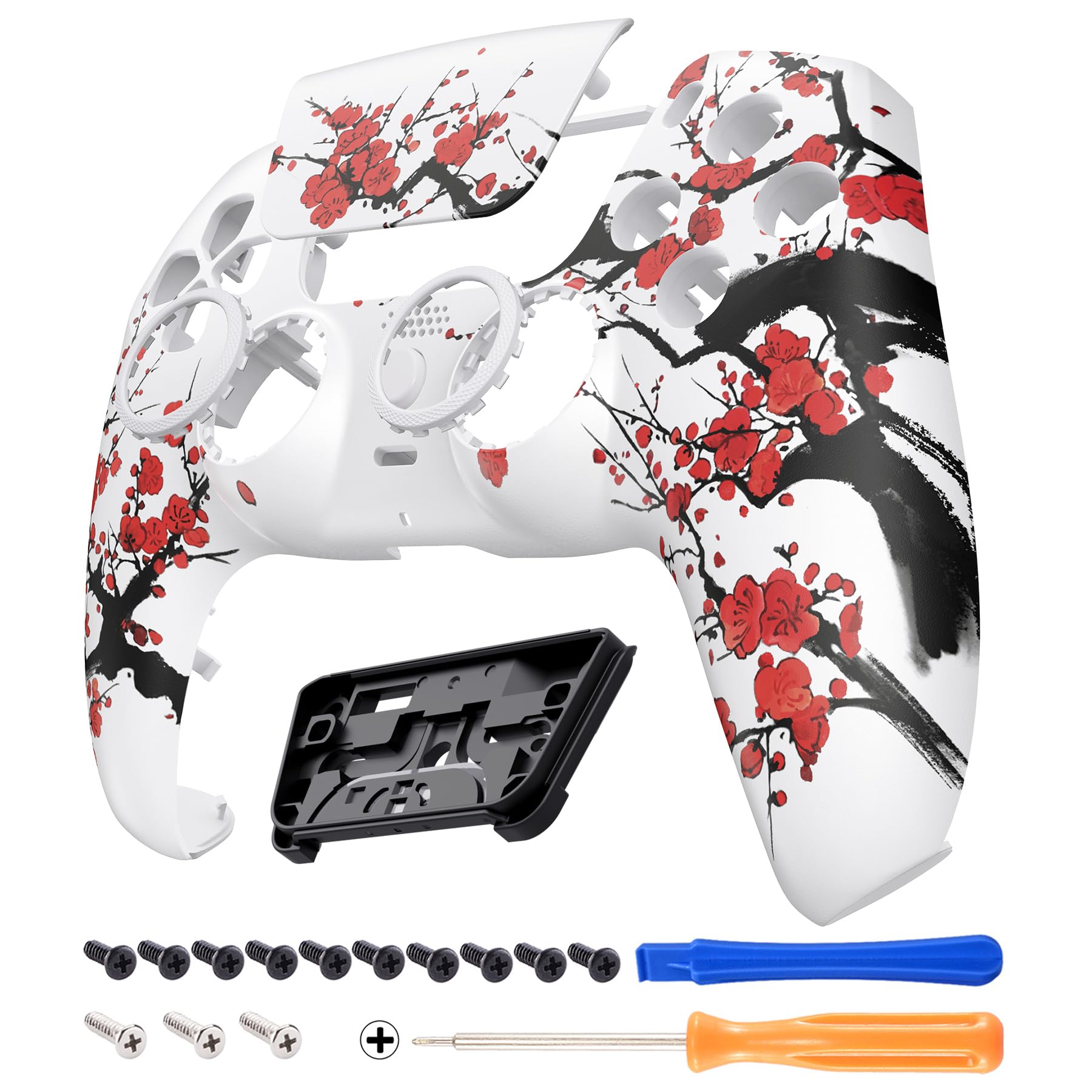 eXtremeRate Luna Cover per ps5 Controller Joystick,Shell Frontale Touchpad Ricambio,Scocca Ridisegnata&Anelli per ps5 Joypad BDM 010/020/030/040/050-Fioritura Invernale