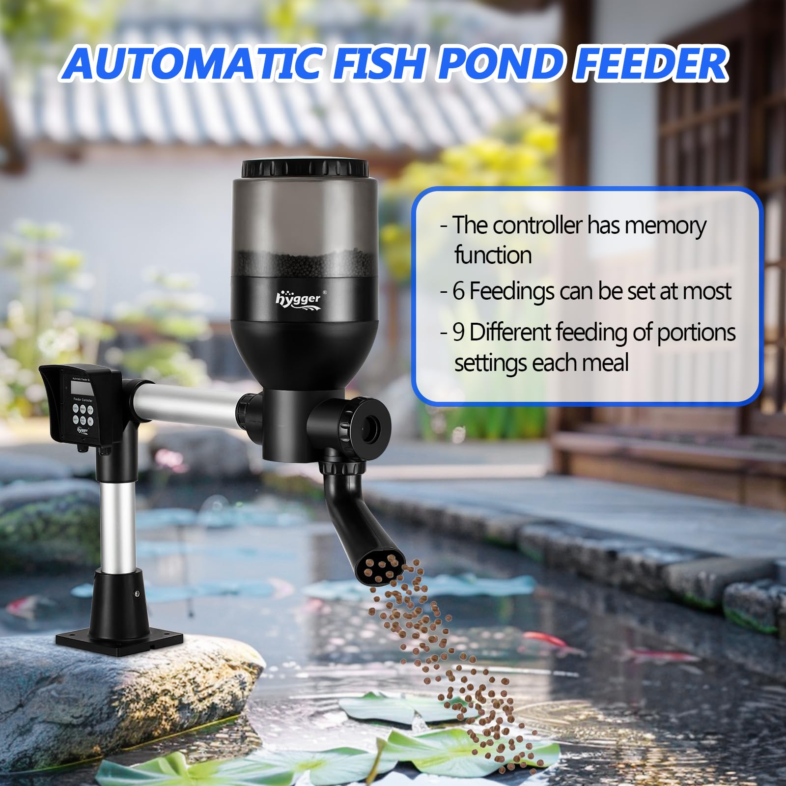 hygger Mangiatoia Automatica,Large Programmabile Alimentatore Automatico per Pesci con LCD Display Controller,Distributore Automatico 5.5 litris Pond Fish Feeder Koi for Weekend Holiday