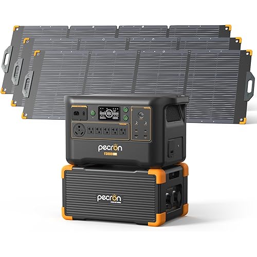 Pecron Portable Power Station F3000LFP with 3840Wh Extra Battery, 200W Solar Panel*3, 3072Wh Solar Camping Generator, 3600W Solar Generator for RV, Home Use, CPAP