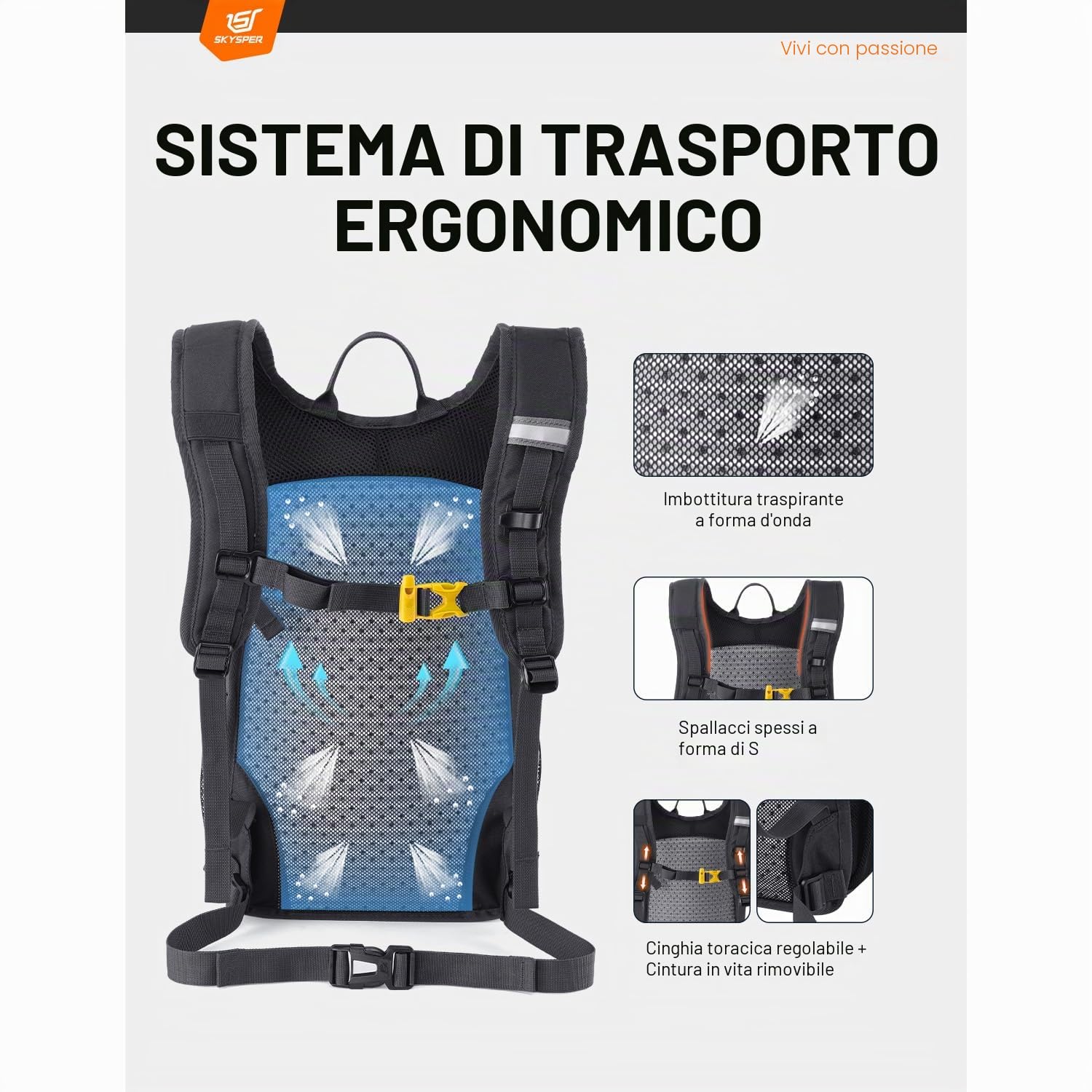 SKYSPER Zaino da Hiking Leggero 15L, Zaino da Viaggio Traspirante per Escursione Viaggio Breve Distanza Ciclismo