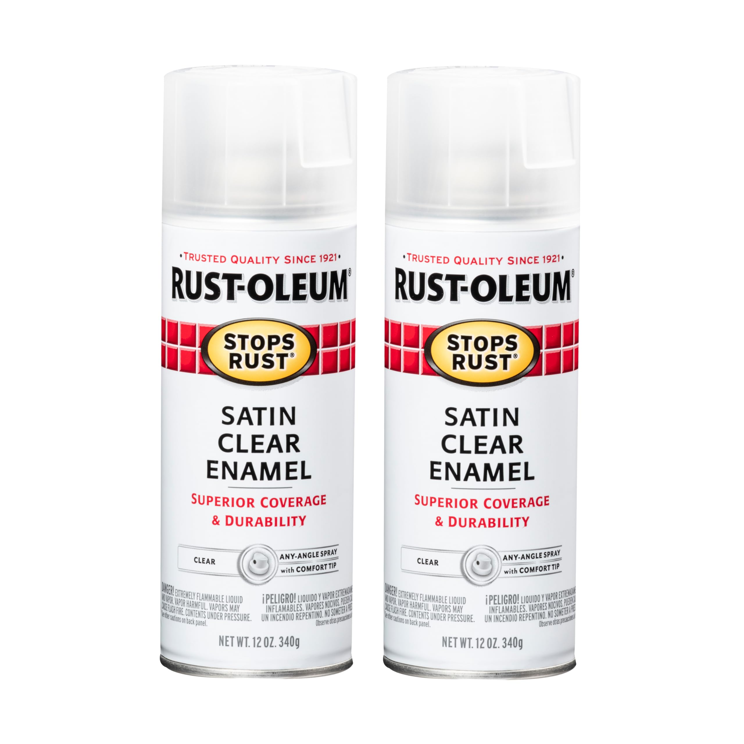 Rust-Oleum Stops Rust Spray Paint, Satin Clear | Rust Resistant, Indoor and Outdoor Durability, Beautiful Finish on Metal, Wood and More, Sprays from Any Angle, 2 Pack