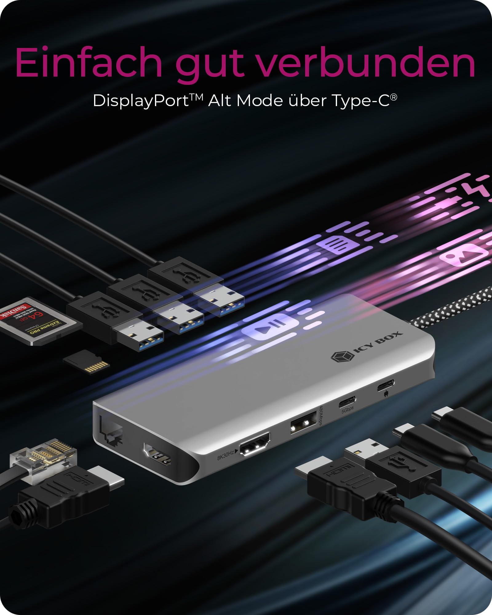 ICY BOX USB Type-C Notebook DockingStation 12 Ports IB-DK4061-CPD