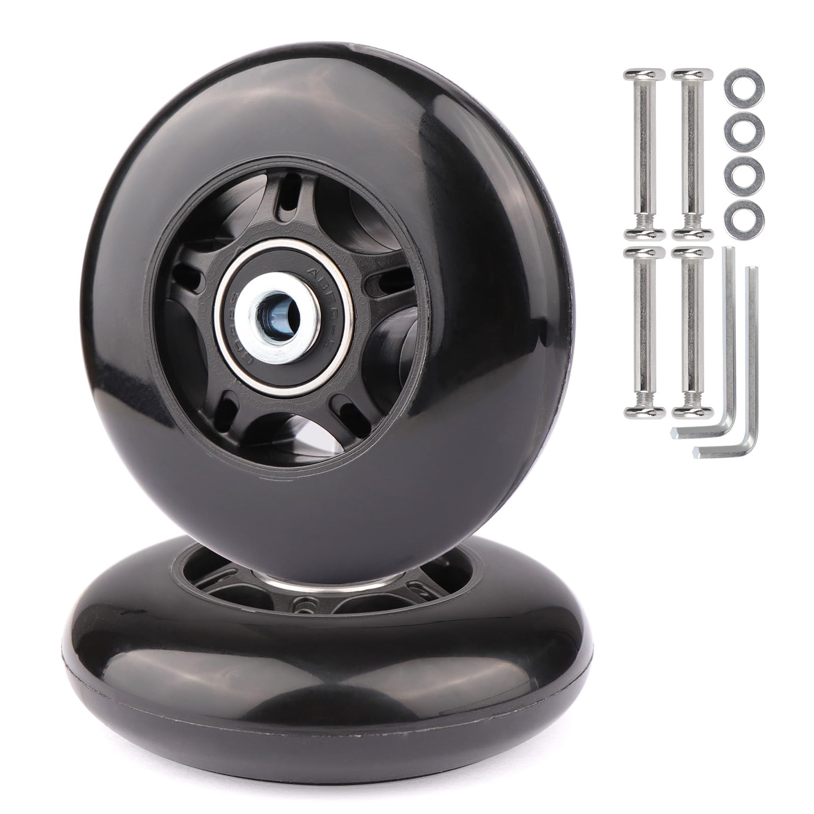 Gladder Luggage Suitcase Replacement Wheels Silent PU Caster Inline Wheels w/ABEC7 608-2RS Bearings 6mm Axles Washer Universal Repair Kit (80x24mm)