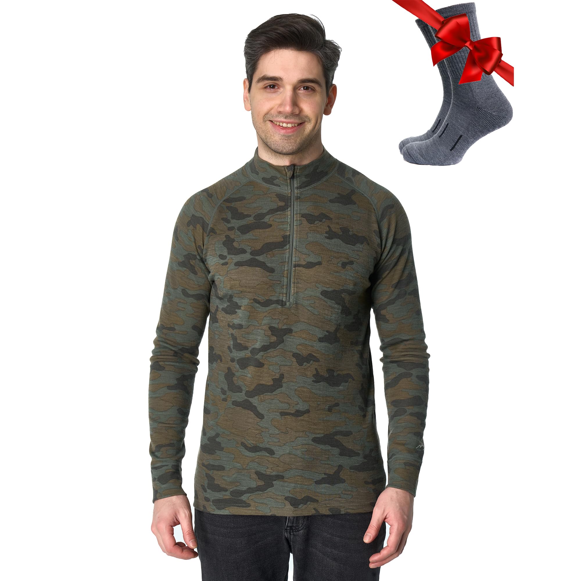 Merino.tech 100% Merinowolle Half Zip Pullover Herren – Atmungsaktiv Merino Unterwäsche Herren mit Reißverschluss