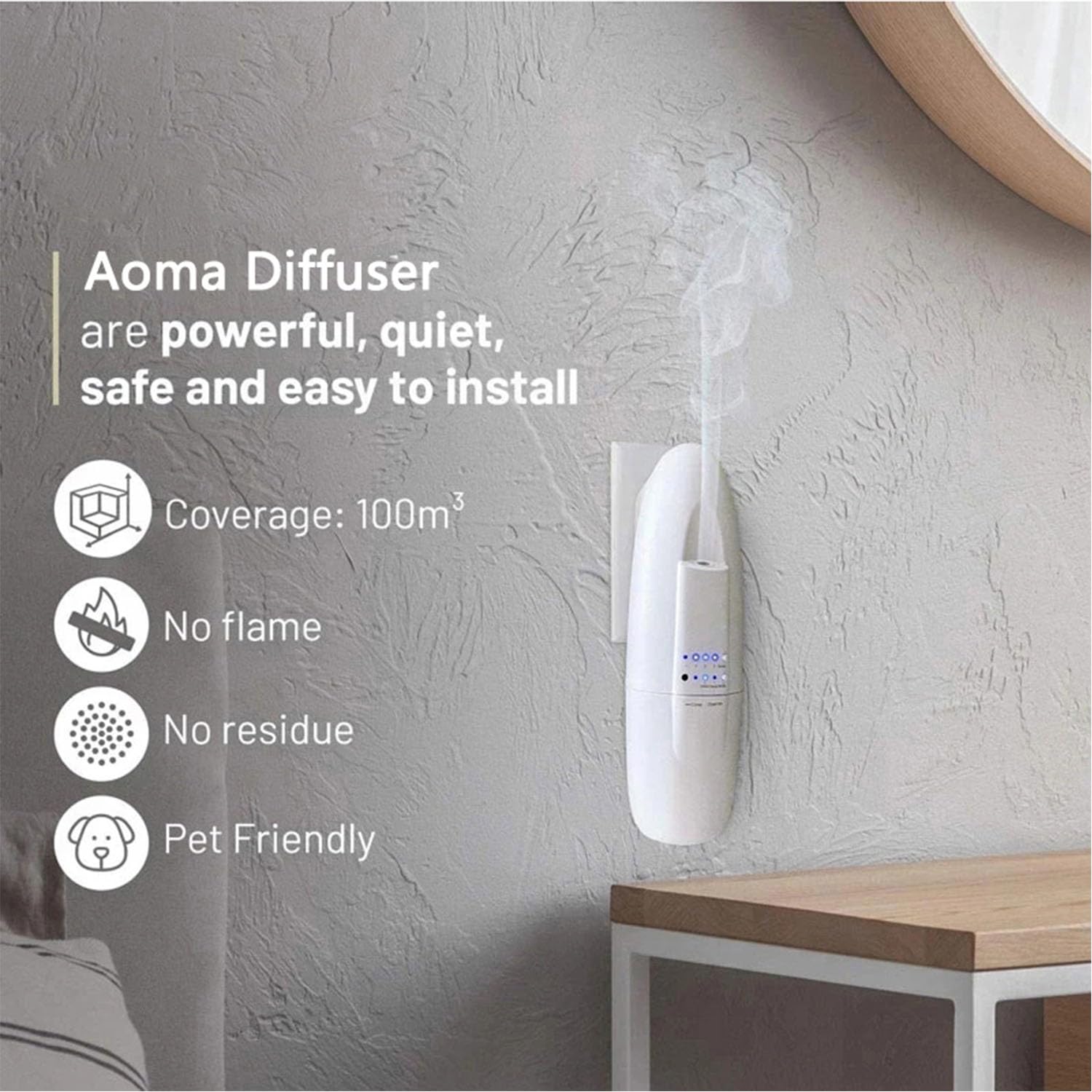 Difusor de Aceite Esencial Sin Agua Enchufe en Máquina de Aire de Aroma Profesional con Tecnología de Difusión de Aire Frío para SPA Yoga Dormitorio Oficina Cocina